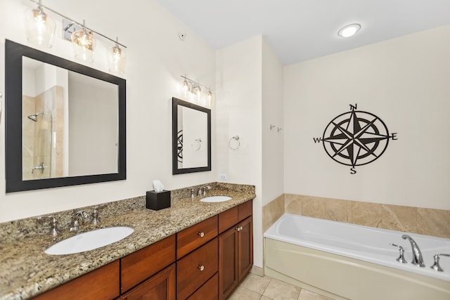 10 Park Ave, River Forest, IL 60305 - full bath featuring double vanity, a garden tub, and tile patterned floors