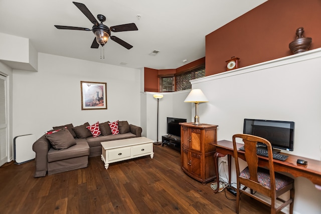 10 Park Ave, River Forest, IL 60305 - living area featuring ceiling fan, an office area, and wood finished floors
