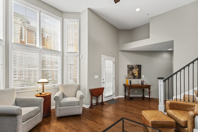 10 Park Ave, River Forest, IL 60305 - living room with wood finished floors, healthy amount of natural light, stairway, and a towering ceiling