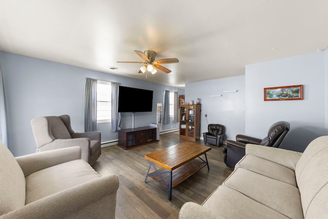 123 Tilton Park Dr, Dekalb, IL 60115 - living area featuring baseboard heating, a ceiling fan, and wood finished floors