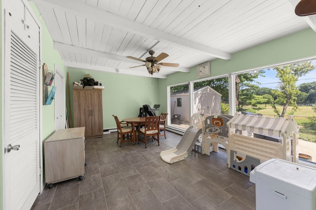 123 Tilton Park Dr, Dekalb, IL 60115 - sunroom / solarium with outdoor dining space, a ceiling fan, plenty of natural light, and beamed ceiling