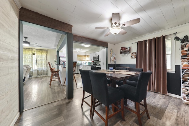 162 Grant St, Seneca, IL 61360 - dining space featuring ceiling fan and wood finished floors
