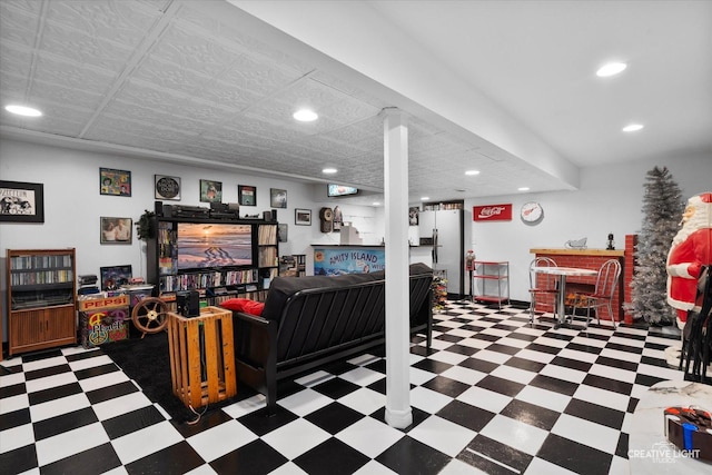 7512 Prairieside Dr, Plainfield, IL 60586 - living area with tile patterned floors and recessed lighting