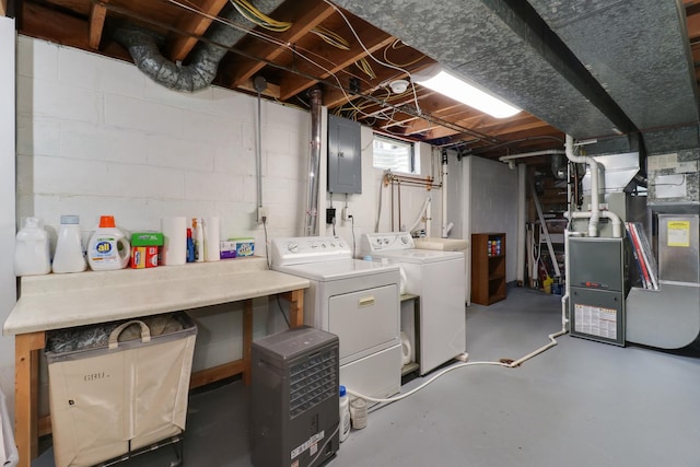 1001 Sheridan Rd, Normal, IL 61761 - below grade area with washing machine and clothes dryer, electric panel, and heating unit