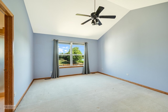 1884 Shore Line Ct, Romeoville, IL 60446 - spare room with vaulted ceiling, carpet, and ceiling fan