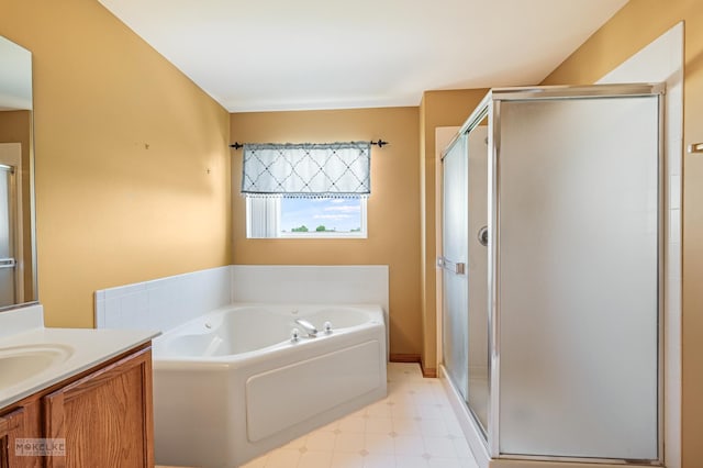 1884 Shore Line Ct, Romeoville, IL 60446 - bathroom featuring vanity, a stall shower, a bath, and tile patterned floors