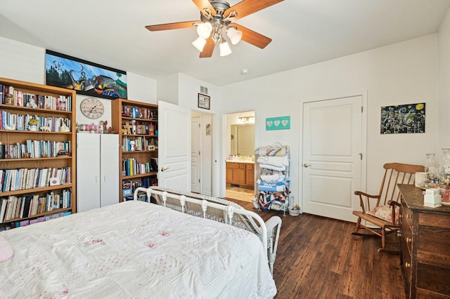 13120 Birmingham Ct, Beach Park, IL 60083 - bedroom with dark wood-style floors, connected bathroom, and a ceiling fan