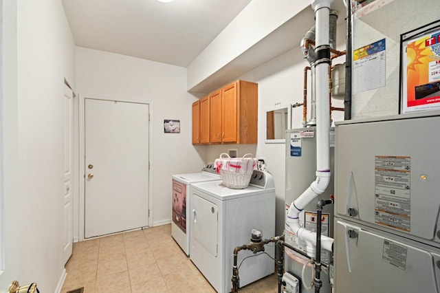 13120 Birmingham Ct, Beach Park, IL 60083 - laundry room featuring cabinet space, washing machine and clothes dryer, heating unit, water heater, and light tile patterned floors