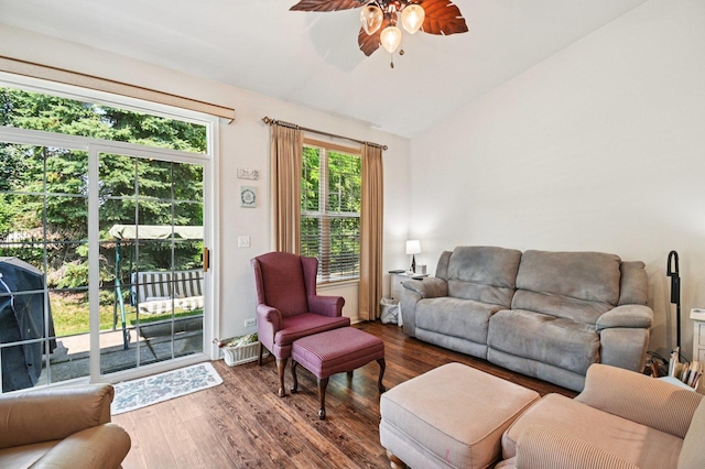 13120 Birmingham Ct, Beach Park, IL 60083 - living room with ceiling fan, vaulted ceiling, and wood finished floors