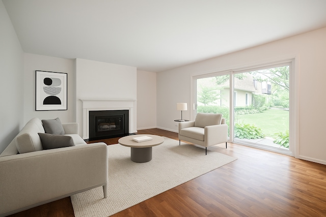 1220 Park Ave W Unit 110, Highland Park, IL 60035 - living room featuring wood finished floors and a fireplace with flush hearth