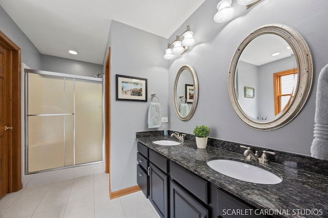 2436 Haider Ave, Naperville, IL 60564 - bathroom featuring double vanity, a stall shower, and tile patterned flooring