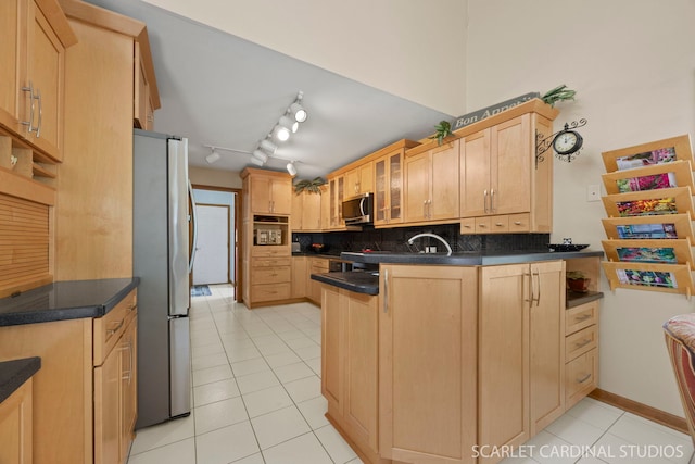 2436 Haider Ave, Naperville, IL 60564 - kitchen featuring stainless steel appliances, light brown cabinetry, a peninsula, and light tile patterned flooring