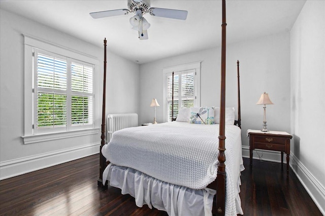 1109 N Dunton Ave, Arlington Heights, IL 60004 - bedroom with radiator heating unit, wood finished floors, and a ceiling fan