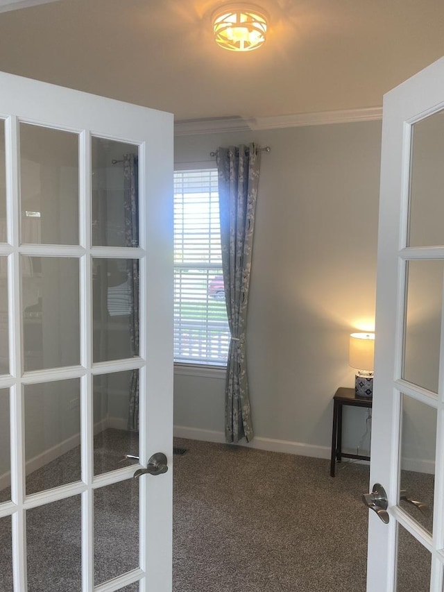 13065 Big Horn Dr, Huntley, IL 60142 - unfurnished bedroom featuring french doors, ornamental molding, and carpet floors