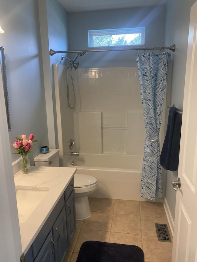 13065 Big Horn Dr, Huntley, IL 60142 - bathroom featuring vanity, shower / tub combo, and tile patterned floors