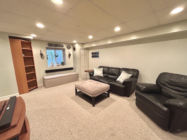 8449 Callie Ave, Morton Grove, IL 60053 - living area featuring carpet, a paneled ceiling, and recessed lighting