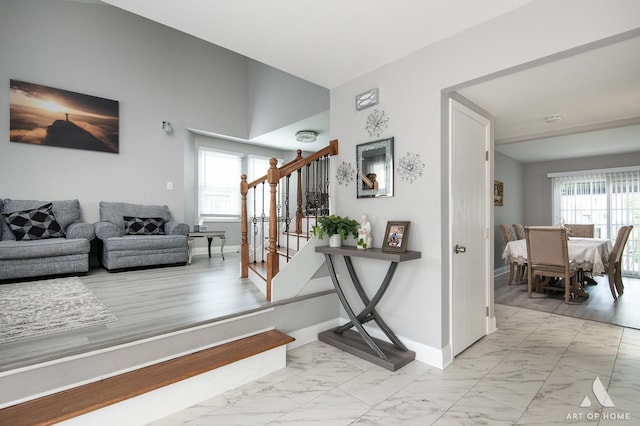 40 Jackson Ln, Streamwood, IL 60107 - foyer with light marble finish flooring and stairs