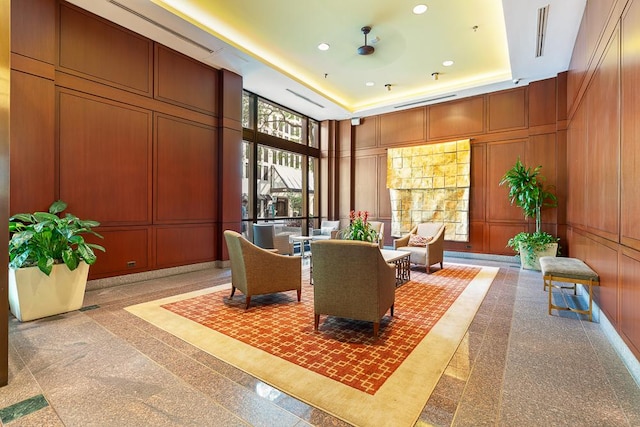 401 E Ontario St Unit 2804, Chicago, IL 60611 - lobby with a decorative wall, a towering ceiling, and recessed lighting