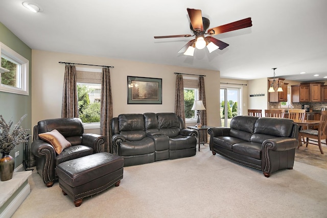 1920 Summerfield Ln, Bourbonnais, IL 60914 - living area with light carpet, ceiling fan, and recessed lighting