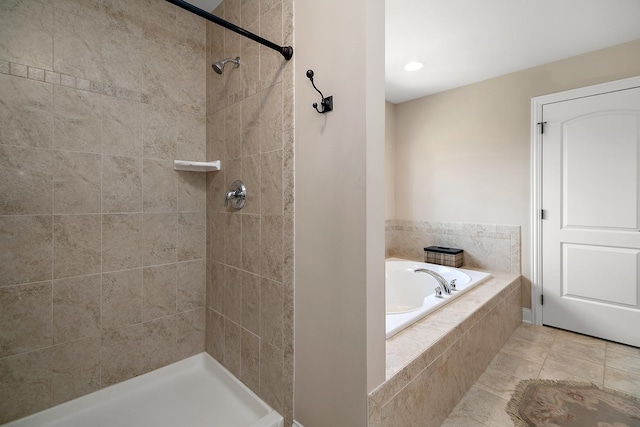 1920 Summerfield Ln, Bourbonnais, IL 60914 - bathroom featuring a bath, a tile shower, and tile patterned flooring