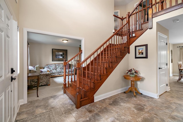 1920 Summerfield Ln, Bourbonnais, IL 60914 - stairway with a towering ceiling and stone finish floors