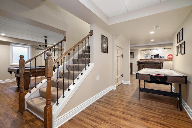 1920 Summerfield Ln, Bourbonnais, IL 60914 - stairs featuring wood finished floors, recessed lighting, and bar area
