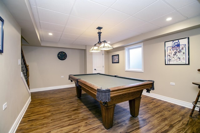 1920 Summerfield Ln, Bourbonnais, IL 60914 - playroom featuring dark wood-style floors, pool table, recessed lighting, and a drop ceiling