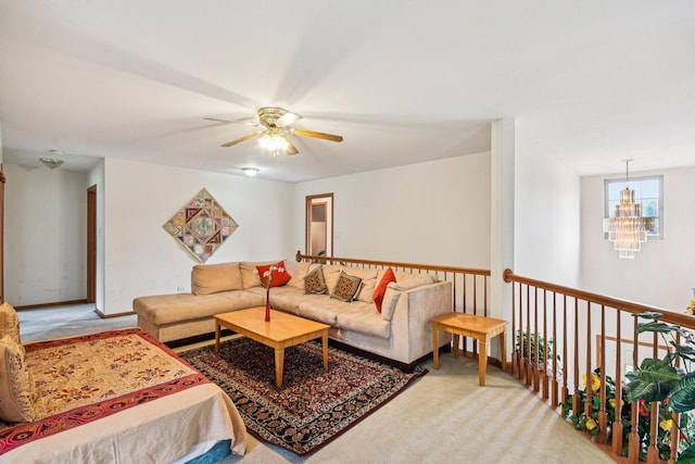 3410 Beckwith Ln, Crete, IL 60417 - living area featuring carpet flooring, ceiling fan, and a chandelier