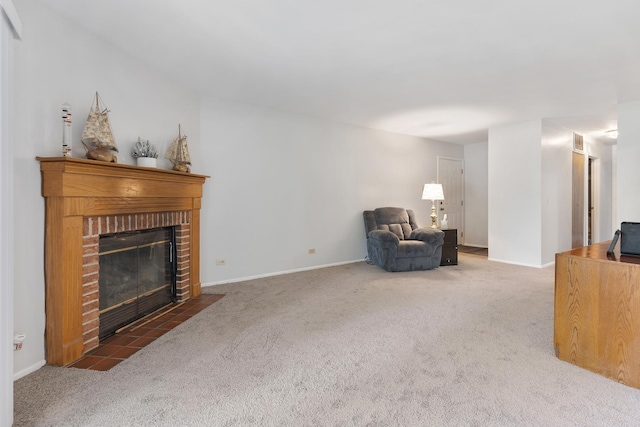 202 Dublin Ln Unit V-1, Schaumburg, IL 60194 - living area with carpet flooring and a brick fireplace