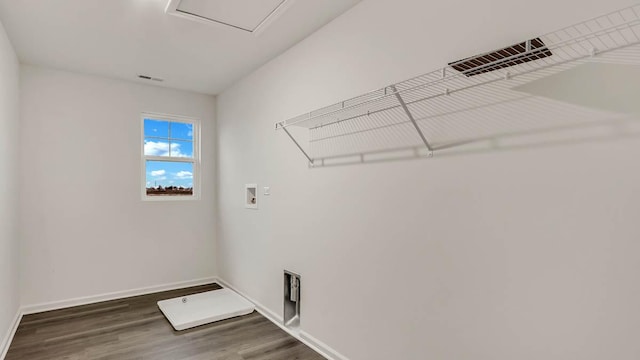 11371 Wildridge Ln, Huntley, IL 60142 - laundry room featuring hookup for a washing machine, wood finished floors, and attic access