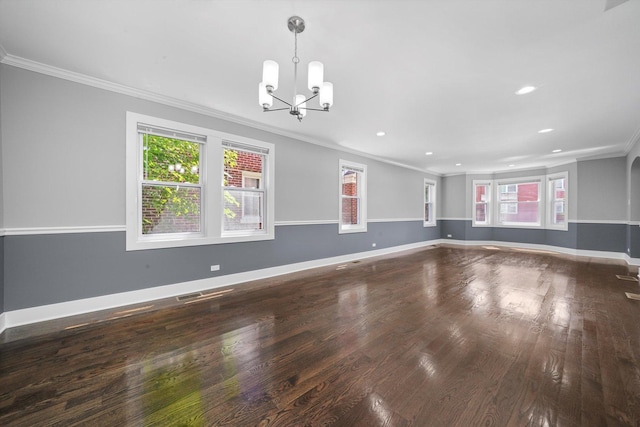 8051 S Paxton Ave, Chicago, IL 60617 - unfurnished room featuring ornamental molding, wood finished floors, a chandelier, and recessed lighting