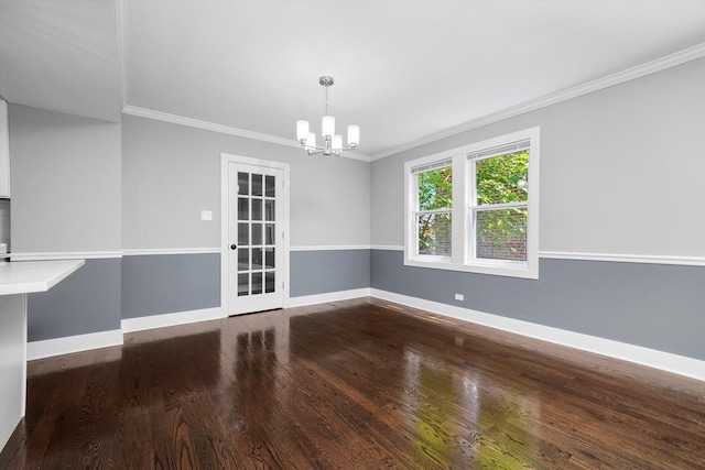 8051 S Paxton Ave, Chicago, IL 60617 - unfurnished dining area with ornamental molding, a chandelier, and wood finished floors