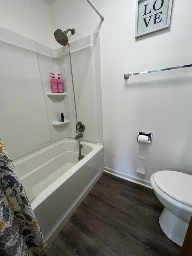 14143 S Napa Cir, Plainfield, IL 60544 - bathroom with shower / bathtub combination with curtain and wood finished floors