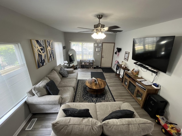 14143 S Napa Cir, Plainfield, IL 60544 - living area featuring wood finished floors and ceiling fan
