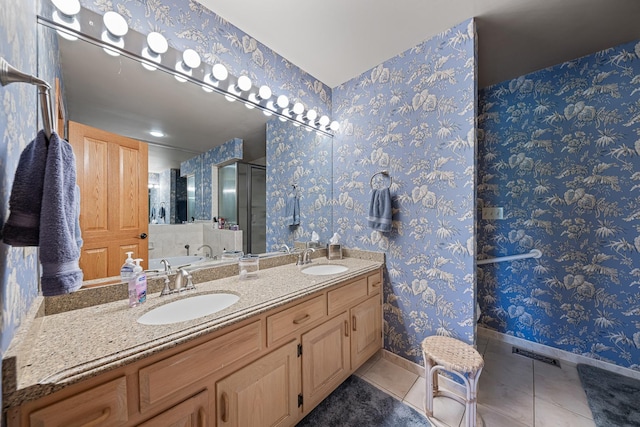 10732 Revere Rd, Mokena, IL 60448 - full bath featuring tile patterned flooring, double vanity, and a stall shower
