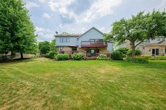 10732 Revere Rd, Mokena, IL 60448 - back of property featuring a wooden deck, brick siding, and a yard