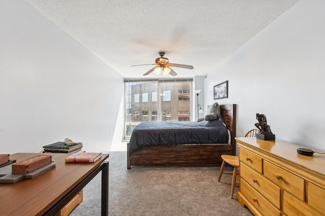 800 Elgin Rd Unit 1017, Evanston, IL 60201 - bedroom featuring carpet flooring, a textured ceiling, and a ceiling fan