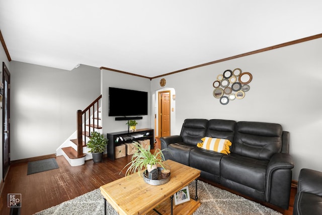 7314 W 113th Pl, Worth, IL 60482 - living area with wood finished floors, stairway, and ornamental molding