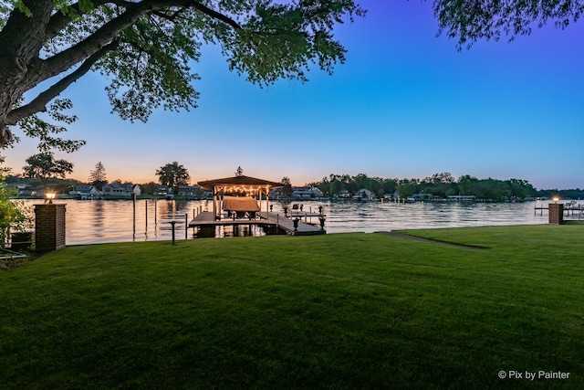 1913 N Woodlawn Park Ave, Mchenry, IL 60051 - dock area featuring a lawn, a water view, and boat lift