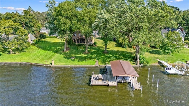 1913 N Woodlawn Park Ave, Mchenry, IL 60051 - dock with a water view, a yard, and boat lift