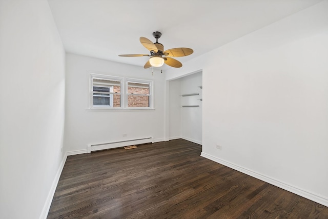 7004 W School St, Chicago, IL 60634 - unfurnished room with baseboard heating, dark wood-style flooring, and a ceiling fan