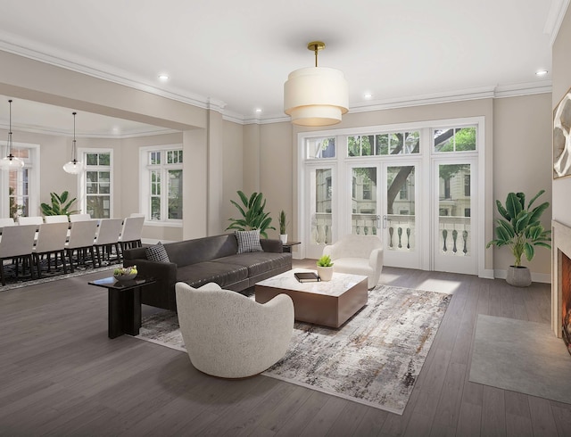 1447 N Dearborn St Unit 3S, Chicago, IL 60610 - living room with healthy amount of natural light, recessed lighting, wood-type flooring, ornamental molding, and french doors