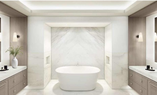 1447 N Dearborn St Unit 3S, Chicago, IL 60610 - bathroom with tile walls, vanity, and a freestanding tub