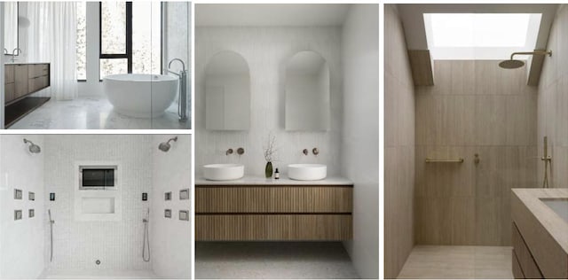 1447 N Dearborn St Unit 3S, Chicago, IL 60610 - full bath featuring two vanities, tiled shower, and a freestanding tub