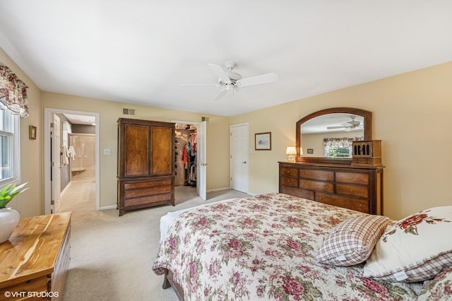 1355 W Kenilworth Ave, Palatine, IL 60067 - bedroom with light colored carpet, a spacious closet, a closet, and ceiling fan