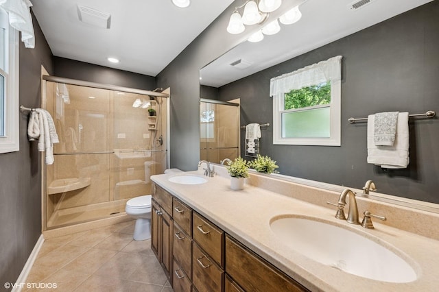 1355 W Kenilworth Ave, Palatine, IL 60067 - full bathroom with double vanity, a stall shower, tile patterned flooring, and recessed lighting