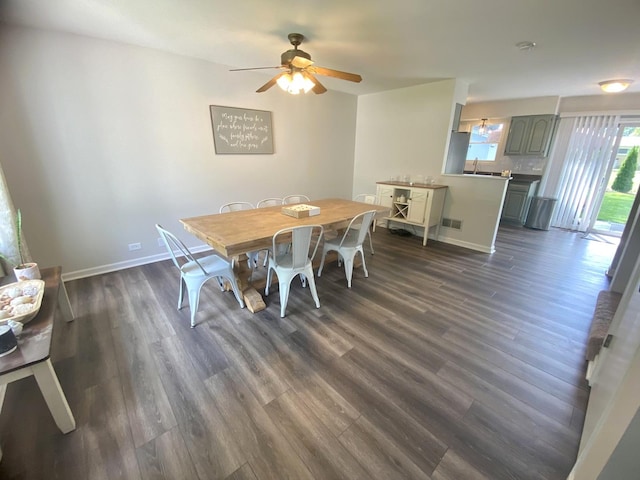 1615 Meadow Ln, Mchenry, IL 60050 - dining space with dark wood-style floors and a ceiling fan