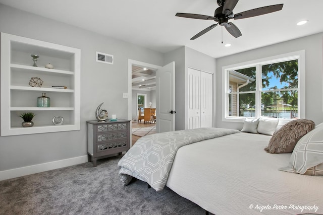 312 Country Club Dr, Mchenry, IL 60050 - carpeted bedroom featuring multiple windows, a closet, recessed lighting, and a ceiling fan