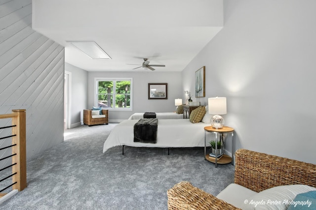 312 Country Club Dr, Mchenry, IL 60050 - bedroom featuring wooden walls, carpet, and a ceiling fan
