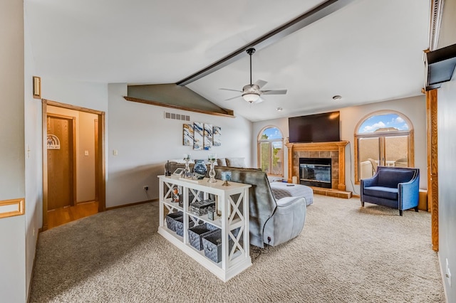 5147 Fairground Ct, Monee, IL 60449 - carpeted living area featuring plenty of natural light, ceiling fan, and a fireplace